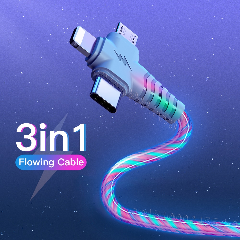 Светящийся usb-кабель 3 в 1 с подсветкой для iPhone