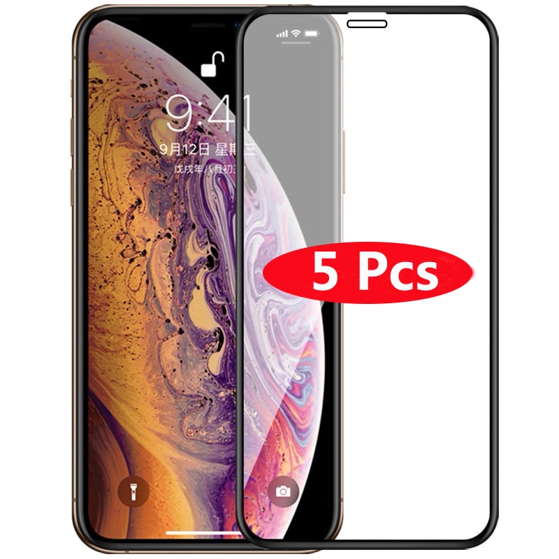Защитное стекло 9D для iPhone 13 Pro, 7, 8 Plus, 6, 6s, X, Xr, Xs, 11, 12 Pro Max, 5 шт./лот