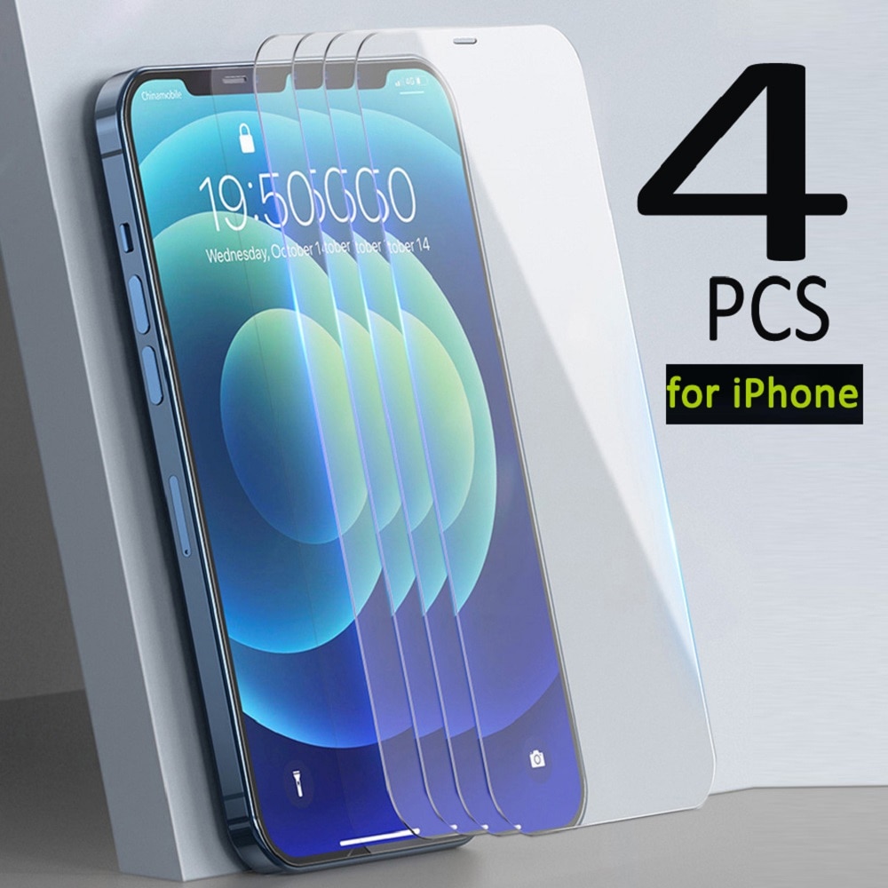 4 шт. закаленное стекло для iPhone 14 13 12 11 Pro Max Mini, Защита экрана для iPhone 14 Plus XS XR X 8 7 6S 5 дюймов, стеклянная пленка HD